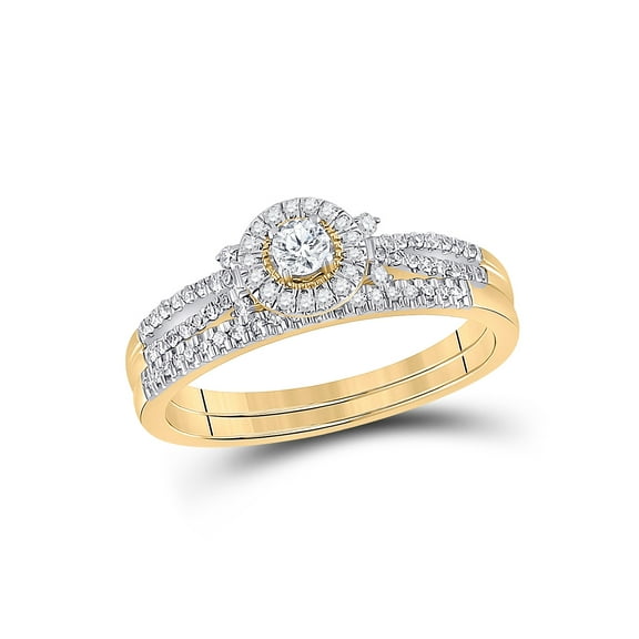 10kt Yellow Gold Round Diamond Bridal Wedding Ring Band Set 1/3 Cttw