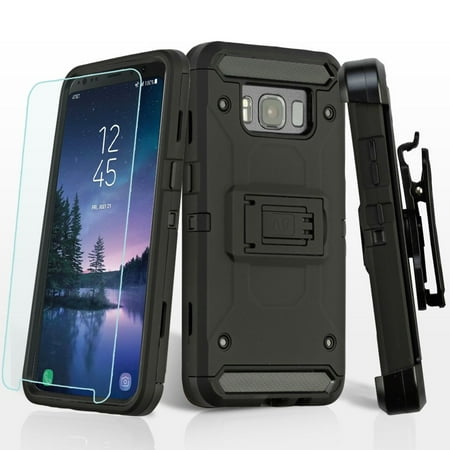 Insten 3-in-1 Kinetic Dual Layer Hybrid Stand PC/TPU Rubber Holster Case Cover w/Bundled for Samsung Galaxy S8 Active - (Best Case For Samsung S8 Active)