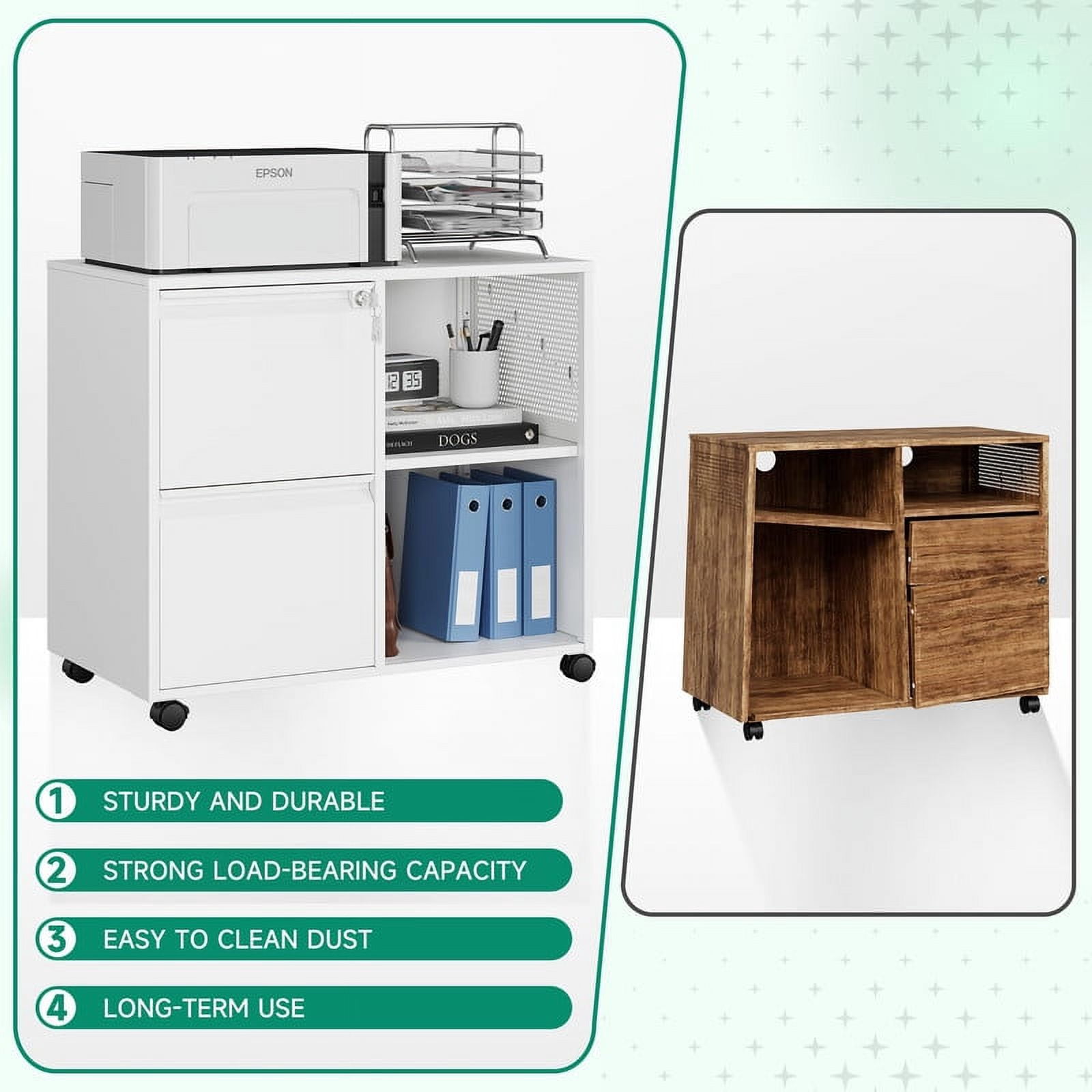 Fesbos File Cabinet with Lock, Metal Rolling Storage Cabinet for Home Office Organization,2 Drawer Lateral Filing Cabinet with Hooks for Letter/Legal/A4 Size