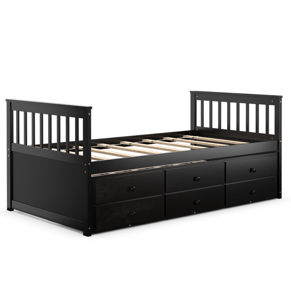 Costway Twin Captain's Bed Bunk Bed Alternative w/ Trundle & Drawers