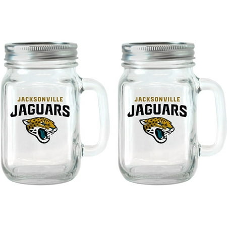 NFL 16 oz Jacksonville Jaguars Glass Jar with Lid and Handle, 2pk