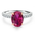 thumbnail image 3 of Gem Stone King 10K Two Tone Gold Red Created Ruby and Lab Grown Diamond Engagement Ring for Women | 2.20 Cttw | Oval 9X7MM | Gemstone July Birthstone | Size 5, 3 of 6