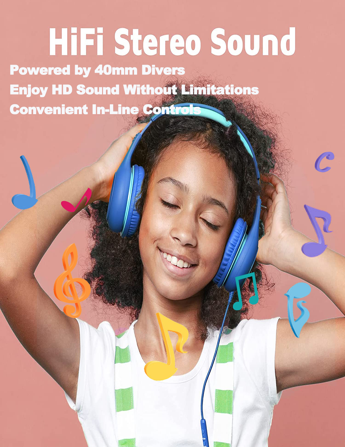 Mpow CH6S Kids Headphones with Microphone, Blue photo 4