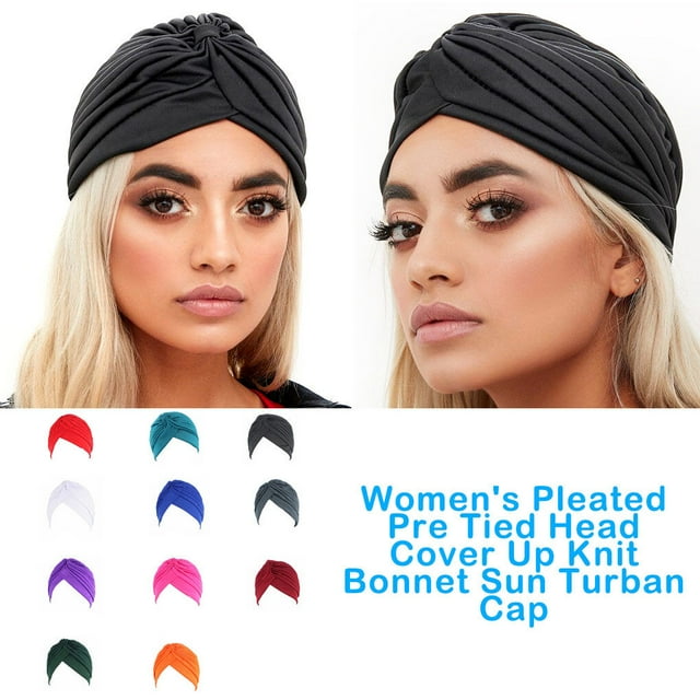 Foulards Musulmans Plissés Pré-Noués pour Femmes Bonnet Tricoté Turban de Soleil