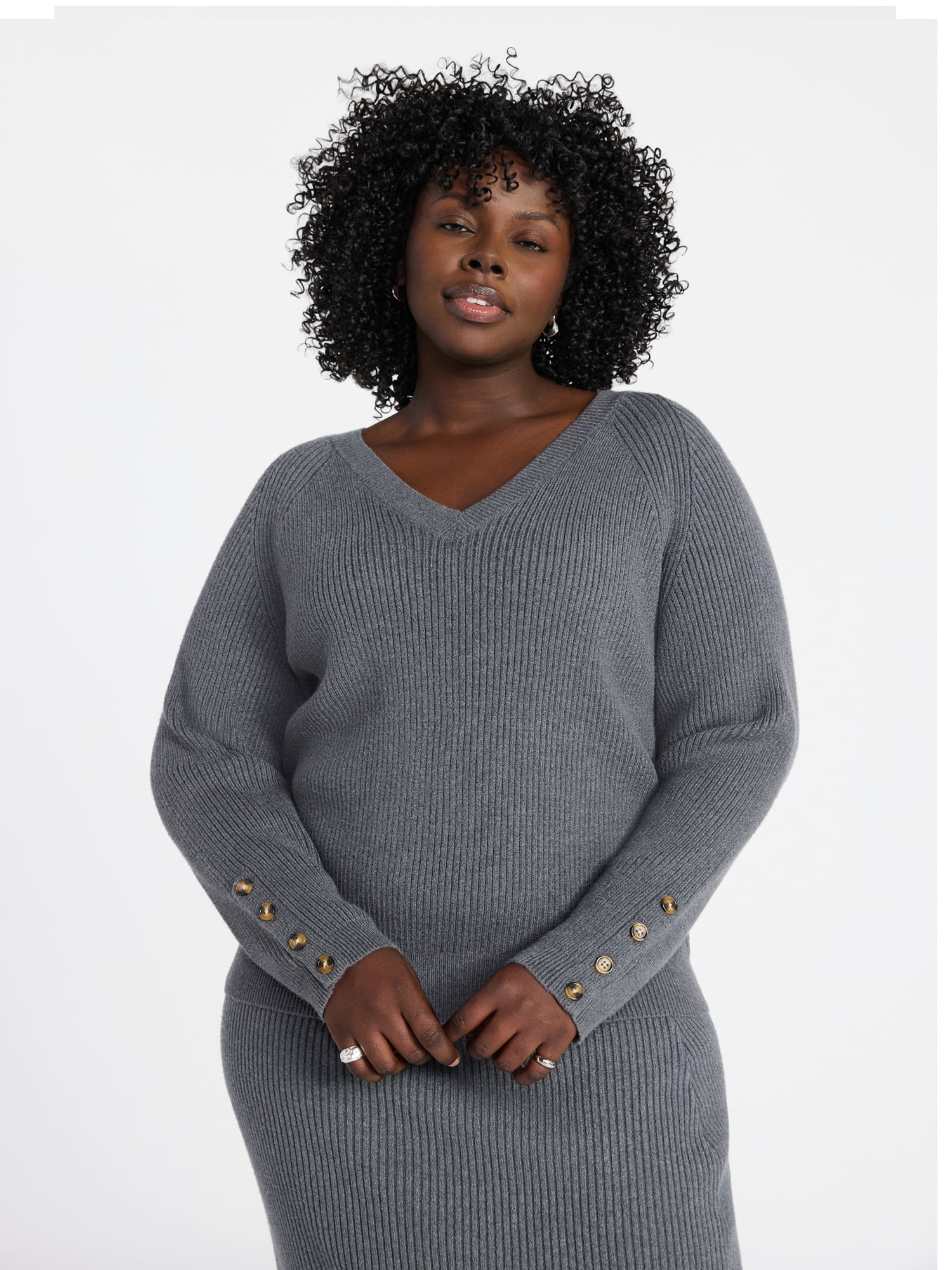 Terra & Sky Women's Plus Sweater Skirt Two Piece Set, 0X to 5X