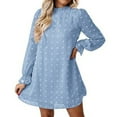 thumbnail image 1 of Vestido de manga larga para mujer, elegante, dulce, con lunares, línea A, verano, otoño, informal, suelto, moda, tela de fiesta, azul claro S, 1 of 6