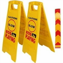 2 Pack Kid Playing Caution Sign – Children Safety Slow Road Yard Sign - Double Sided Sign Bundled with Reflective Tape