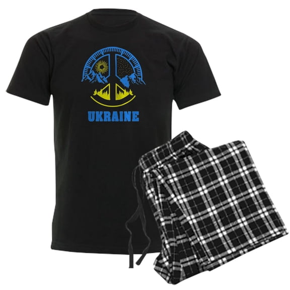 CafePress - Ukraine Flag Ukrainian Pride Peace Symbol Pajamas - Men's Dark Loose Fit Cotton Pajama Set