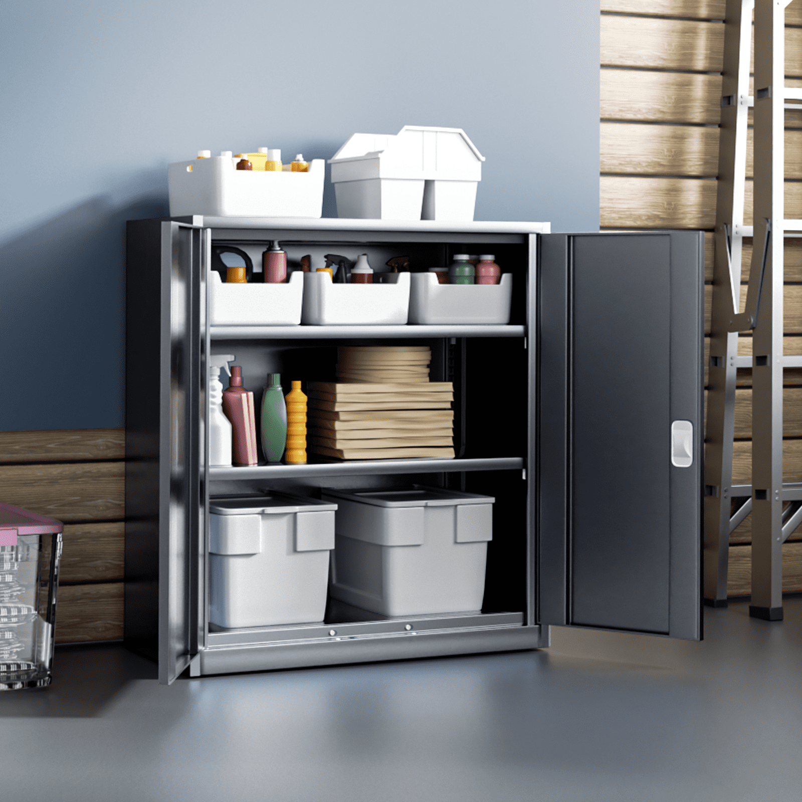 Magshion Metal Cabinet, 36" Tool Steel Locking Cabinet with Doors, Garage Storage Systems Lockable File Cabinet for Home Office Classroom, Grey