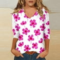 thumbnail image 2 of CYMMPU Loose Fit V Neck 3/4 Sleeve Floral Printed Fall Fashion Shirts Tunic Tops Spring Tops Blouses for Women Dressy Casual Business Elegant Work Topss Hot Pink XXL, 2 of 5