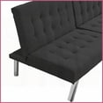 thumbnail image 3 of Modern Black Faux Linen Futon Sofa Bed with Solid Wood Frame & Stainless Steel Legs for Living Room Bedroom, 3 of 15