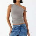 thumbnail image 4 of Perfectbot Women's Summer T Shirts Casual Slim Sexy Sleeveless One Shoulder Cropped Solid Color Blouse Top, 4 of 5