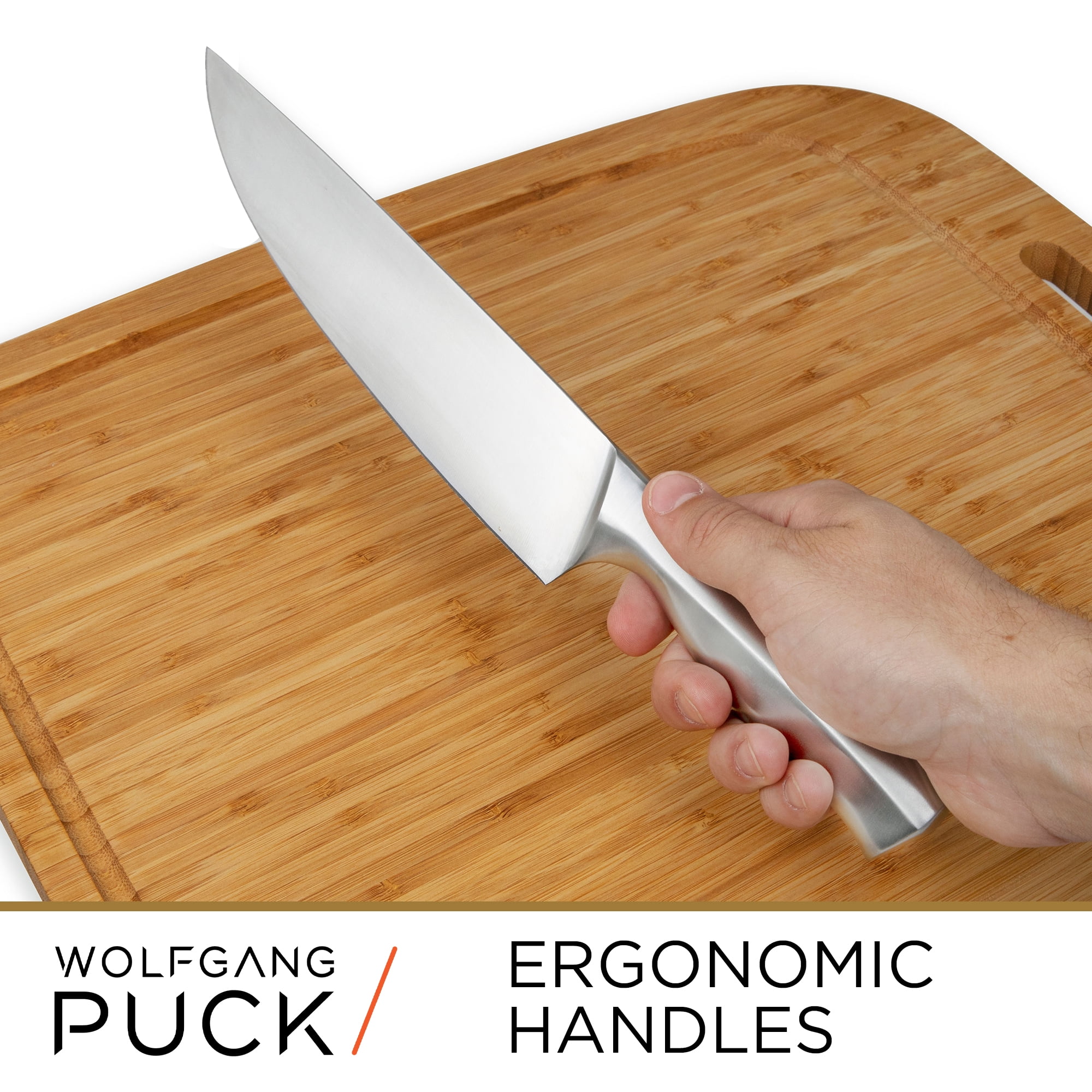 Wolfgang Puck 6-Piece Stainless Steel Knife Set with Knife Block; Carbon  Stainless Steel Blades and Ergonomic Handles; Blonde Wood Block with  Acrylic Safety Shield; Chef Quality Cutlery and Knife Set 