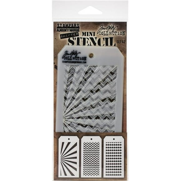 Stampers Anonymous MTS-42 No.42 Tim Holtz Mini Layered Stencil Set- Pack of 3