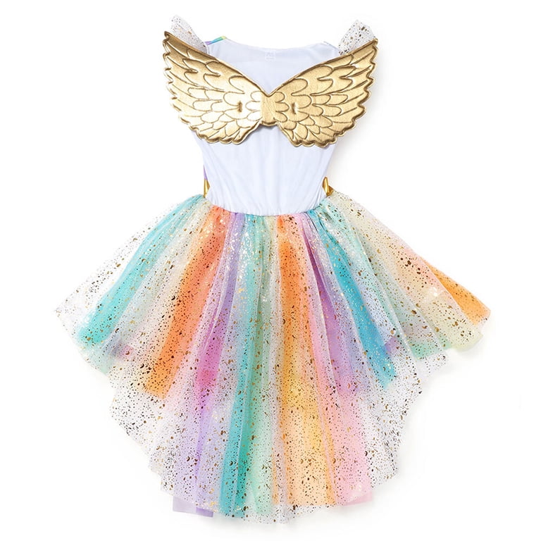 Wing Baby Unicorn Dress Girls Unicorn Costume Dress Rainbow Halloween  Fancy-Dress With