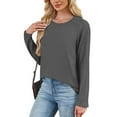 thumbnail image 4 of Maplenight Womens T Shirts Crew Neck Long Sleeve Shirts Solid Regular Fit Causal Tops, 4 of 7