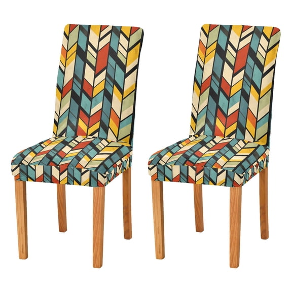 Yayeee 2 Pack Dining Chair Covers Stretch Parson Chairs Slipcovers Seat Protector, Yellow Geometric