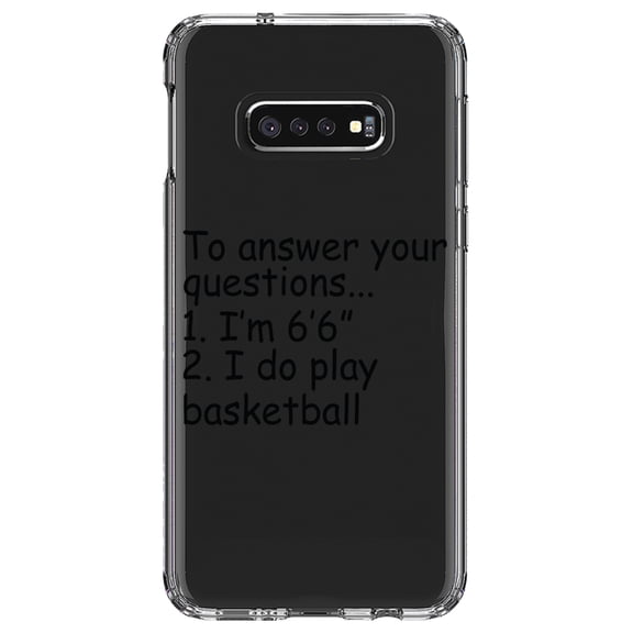 DistinctInk Clear Shockproof Hybrid Case for Samsung Galaxy S10e (5.8" Screen) - TPU Bumper Acrylic Back Tempered Glass Screen Protector - I'm 6'6" I Do Play Basketball