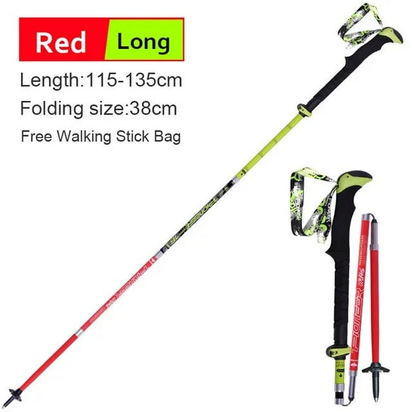 1s Ski Poles Folding Nordic Hiking Poles Carbon Fiber Adjustable Trekking Stick AlpRed Long
