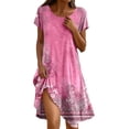 thumbnail image 2 of YMNXA Womens Summer Dress Short Sleeve Round Neck Floral Print Comfortable Stylish Loose Fit Dresses For Everyday Wear And Party,Pink,Xxxxl, 2 of 5