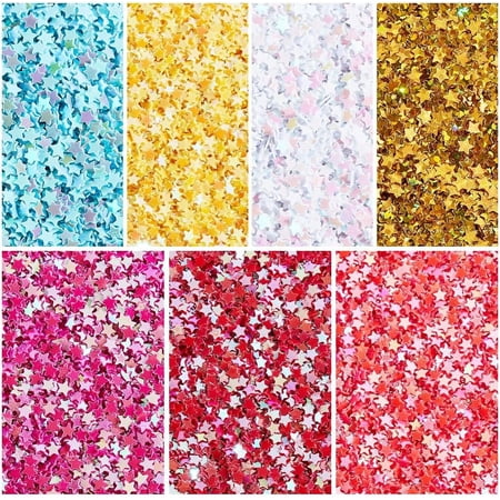 210g Star Sequins Star Glitter Sequins Resin Fillers Tiny Stars Glitter Laser Sequins Star Nail Art Decorations for Resin Jewelry Making DIY Crafting - 7Colors colorful