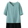 thumbnail image 1 of Birdeem Blouses pour Femmes Printemps Été Couleur Unie Broderie T-Shirt Décontracté Manches Courtes Col Rond Hauts Blouse en Coton Lin, 1 of 12