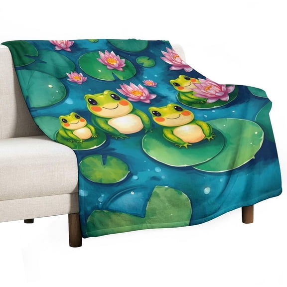 NIANHE The frog on the lotus leaf blanket, comfortable and soft, warm casual blanket, printed design, winter sofa dormitory home decoration, must-have travel product. Size is 60x80 inches.