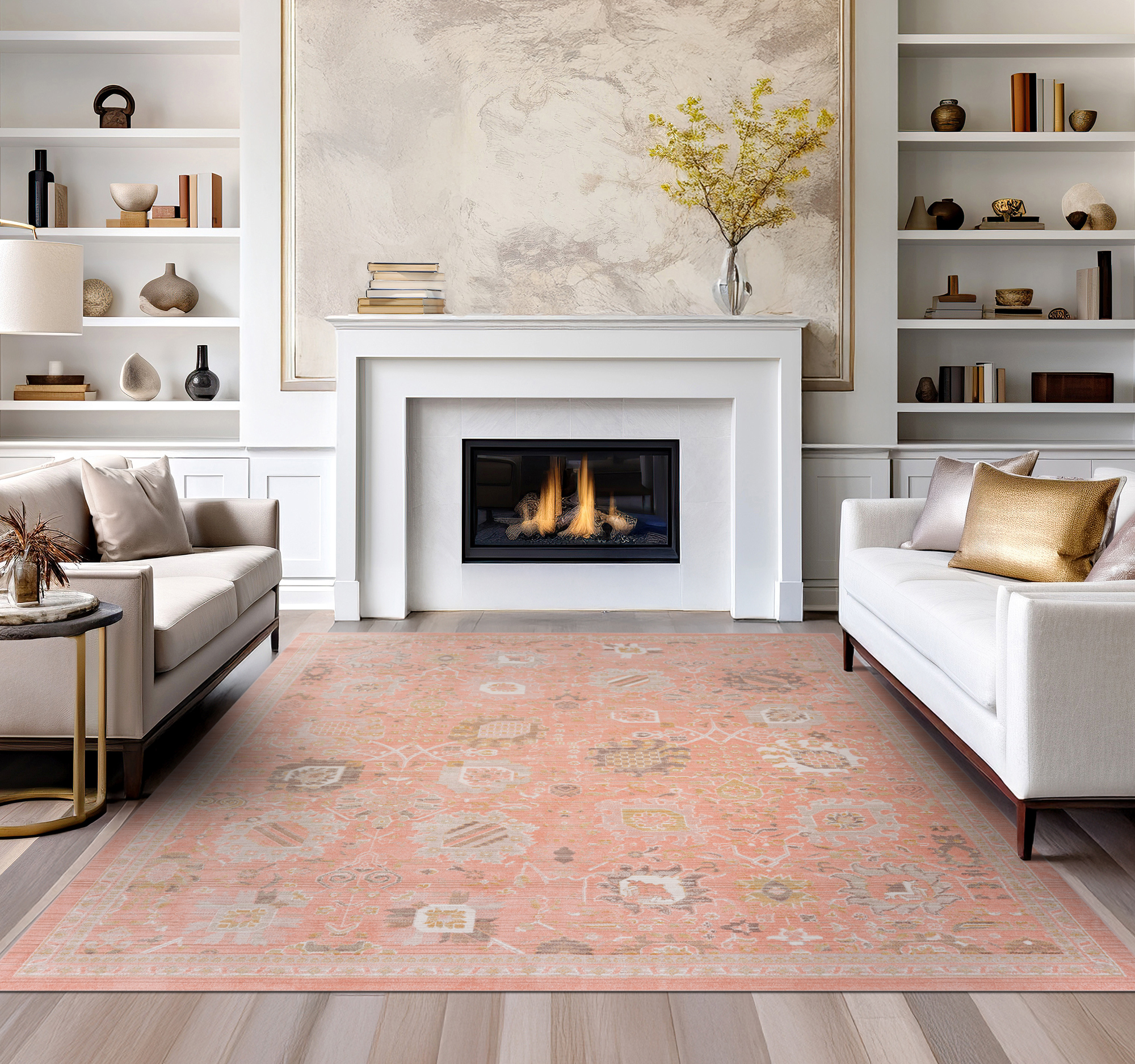 Crestwood Traditional Oriental 5x7 Salmon and Brown Polyester Indoor Area Rug, 5'3'' x 7'