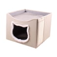 thumbnail image 3 of Cama de gato para gatos interiores escondite moderno antiinterráneo con cubo de almohadilla de rasguño semi completamente cerrada nido plegable cueva Beige, 3 of 8