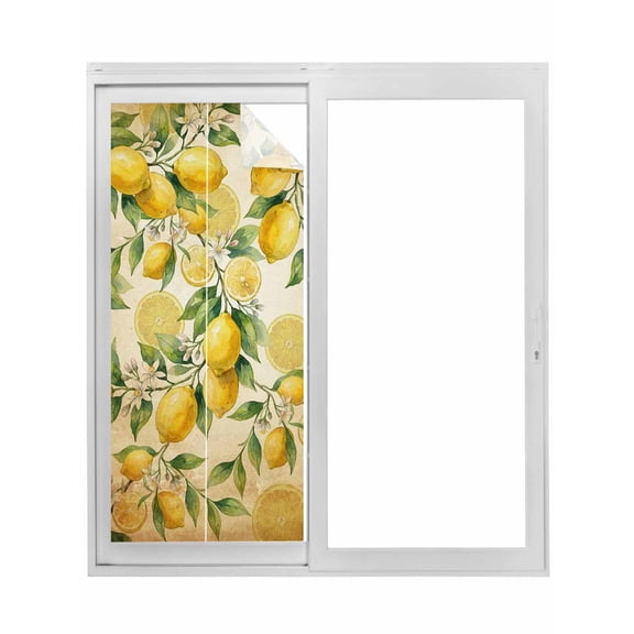 Lemon Window Privacy Film, Farmhouse Vintage Summer Retro Fruits Yellow Brown Static Cling UV Sun Blocking Tint Film Heat Control Windows Films for Bedroom Bathroom, Window Stickers 23.6"x59"