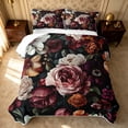 thumbnail image 2 of Erosebridal Traditional Floral Bed Spread Queen, Garden Blossom Queen Coverlet Set, Black Reversible, Burgundy Blush, 3 Pieces (1 Quilt and 2 Pillowcases), 2 of 7
