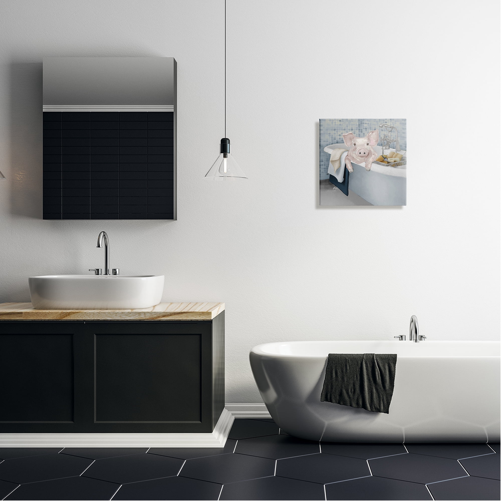 Stupell Pig Bathing Bathroom Tub Animal Animals & Insects Painting Gallery Wrapped Canvas Print Wall Art