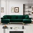 thumbnail image 3 of Wiilayok Modern Convertible Sectional Sofa, Velvet Fabric U Shaped Modular Couch with Double Reversible Chaise & Ottoman, 4 Seat Oversized Sofa for Living Room, Emerald Green, 3 of 9