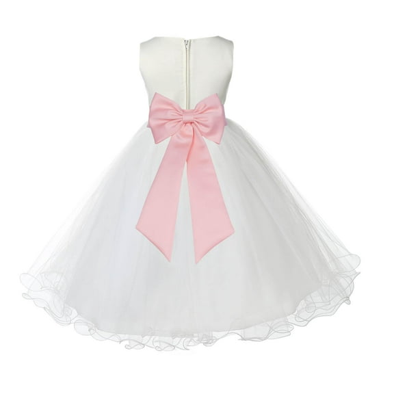 Ekidsbridal Satin Ivory Peach Tulle Rattail Flower Girl Dress for Baptism Wedding Mini Bridal Gown 829T S