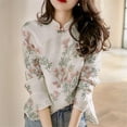 thumbnail image 2 of Bollrllr Cheongsam - Camisa de lino de algodón y algodón japonés con estamp floral para mujer, 2 of 3
