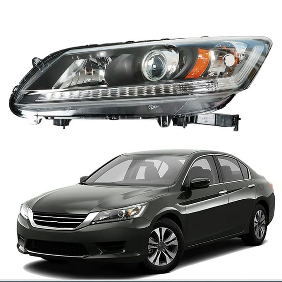 munirater Driver Side Black Housing Halogen Projector Headlight Assembly Replacement for 2013-2015 Accord 4-Door Sedan Halogen w/ DRL Headlight Headlamp