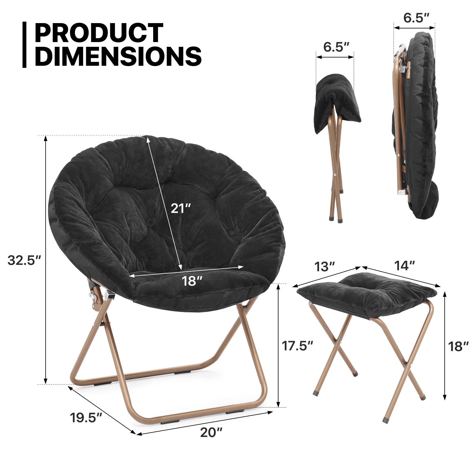 MoNiBloom Square Folding Faux Fur Saucer Chair For Bedroom Living Room Foldable Metal Frame Oversized Large Comfy Furry Padded Soft Cozy