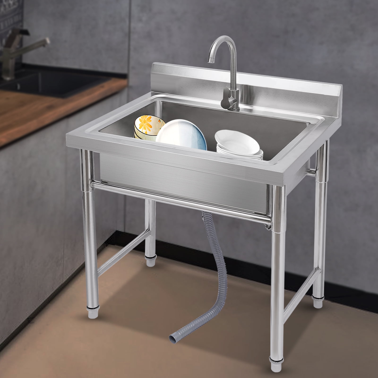 Dwellnix Heavy-Duty Utility Sink, Stainless Steel Folding Sink with Faucet and Large Capacity, Ideal for Kitchen, Laundry, and Outdoor Applications
