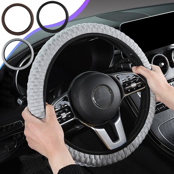 Steering Wheel Cover, Non-slip Silicone Grip, Thin Lightweight Design, Universal Fit 36-40cm, Black Leather, for Cars and Trucks,Warm,YISHFHP,Black