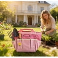 thumbnail image 4 of Multicolor Gardening Tool Tote Bag with 8 Side Pockets, Durable Oxford Cloth, Large Capacity, Portable Garden Organizer for Indoor Outdoor Yard and Gift Pink, 4 of 6