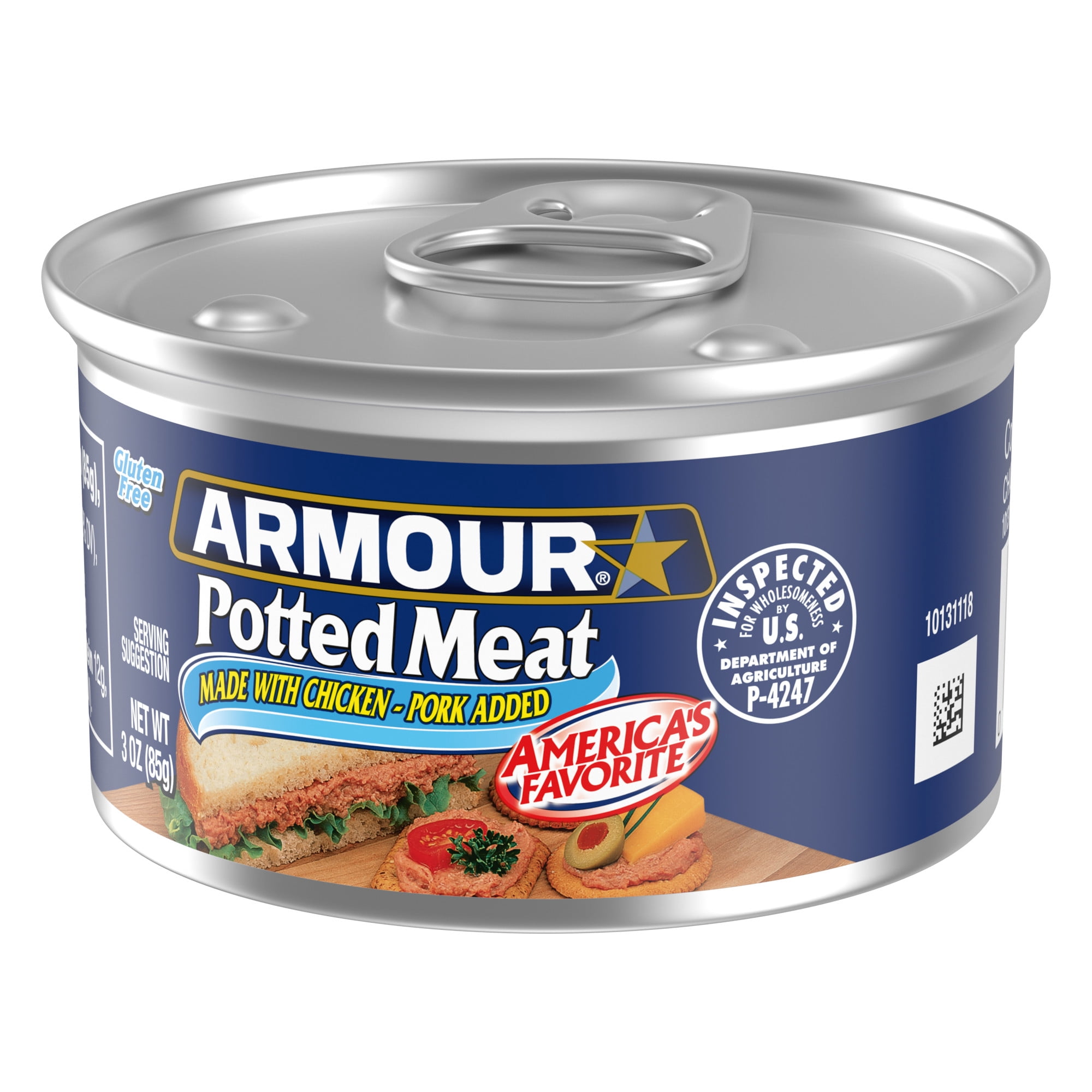 (4 pack) Armour Chicken & Pork Potted Meat, 10g Protein Per Serving, 3 oz Can