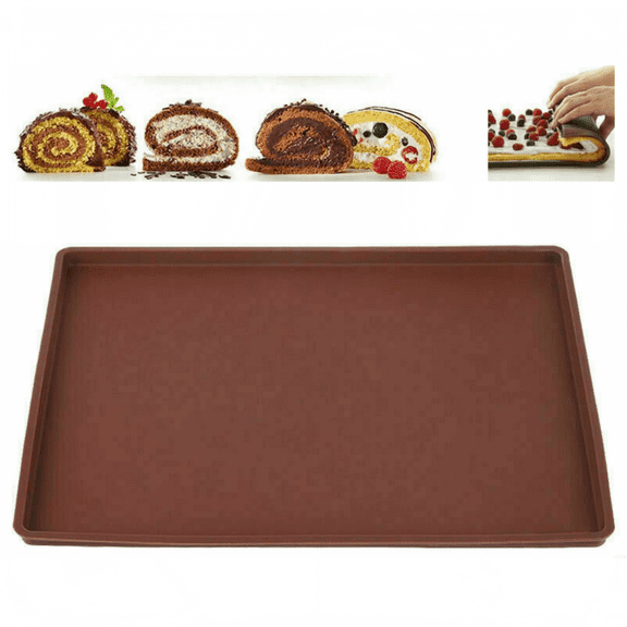 Silicone Swiss Roll Cake Mat - Silicone Baking Mat, Jelly Roll Pan, Non-Stick Silicone Mat with Lip, Easy to Clean Silicone Pastry Mat, Great for Swiss Roll, Pastry, Jelly, Cookies
