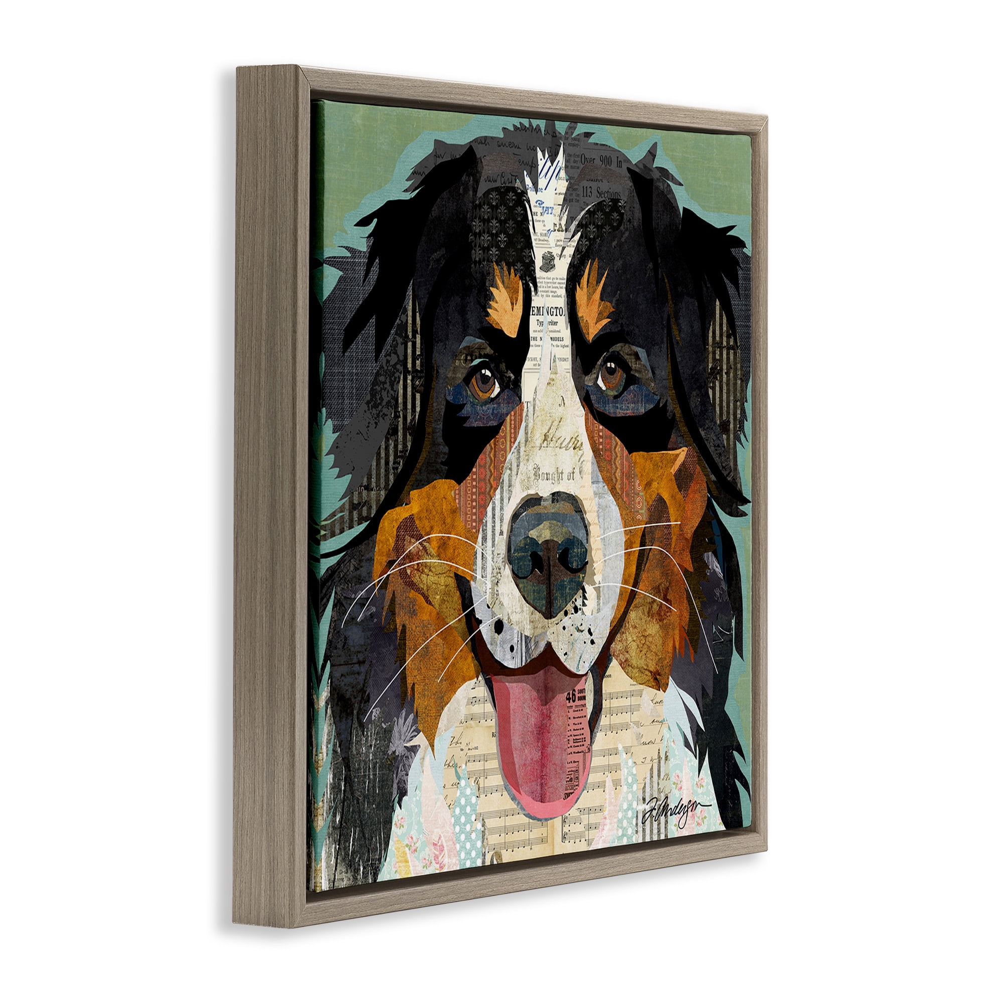 Stupell Industries Bernese Mountain Dog Collage Animals & Insects Painting Brown Floater Framed Canvas Art Print Wall Art, 25 x 25