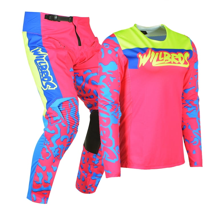 Willbros Combinaison Motocross Homme/Femme – Maillot + Pantalon Dirt Bike MX, Tissu Respirant Anti-Déchirure, Protections Genoux, Équipement Tout-Terrain Adulte