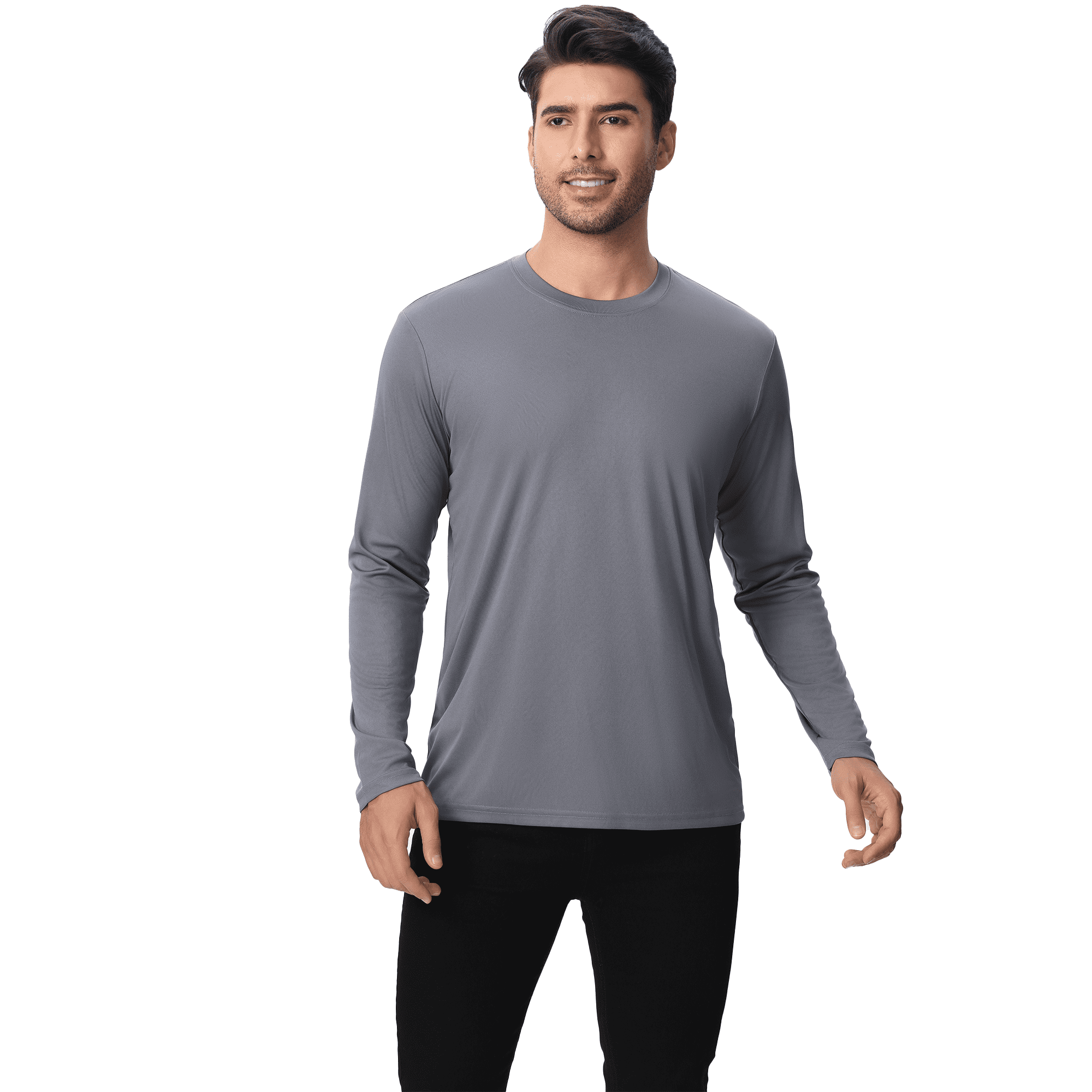 Men's Dry Fit Poly Long Sleeve Shirt, 100 Polyester Crewneck
