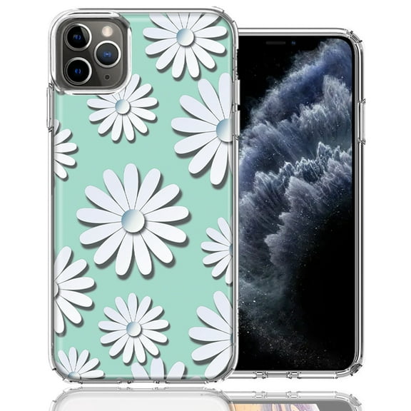MUNDAZE For Apple iPhone 12/iPhone 12 Pro White Teal Daisies Design Double Layer Phone Case Cover