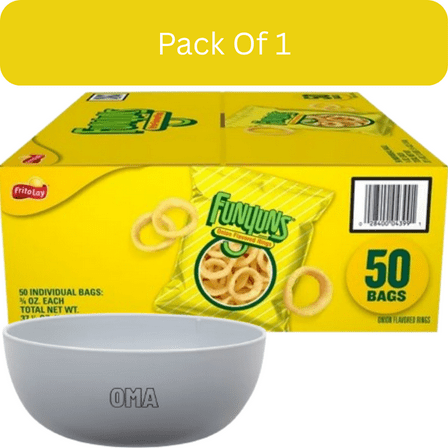 Funyuns Onion Rings Snacks, 0.75 oz, 50-ct,With Olive White Bowl By OMA
