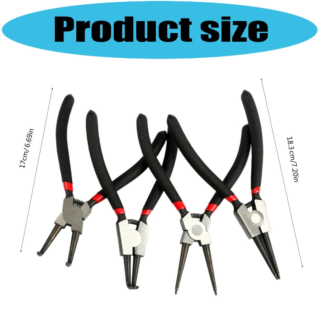 Pack of 4 Circlip Pliers Professional Snap Rings Pliers Heat Treated Steel Construction Four Head Types Spring Mechanism