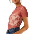 thumbnail image 3 of Elippeo Women Lace Top, Crew Neck Short Sleeve See-through Summer Sheer T-shirt Clubwear, 3 of 4