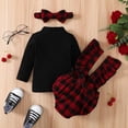 thumbnail image 5 of SYNPOS Infant Baby Girls Romper Set T-shirt Tops Ruffle Sleeve Plaid Romper with Bowknot Hairband Outfit 0-18 Months, 5 of 10